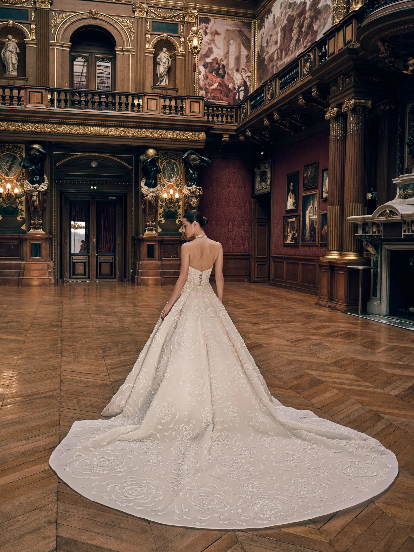 Novabella bridal embroidery and train